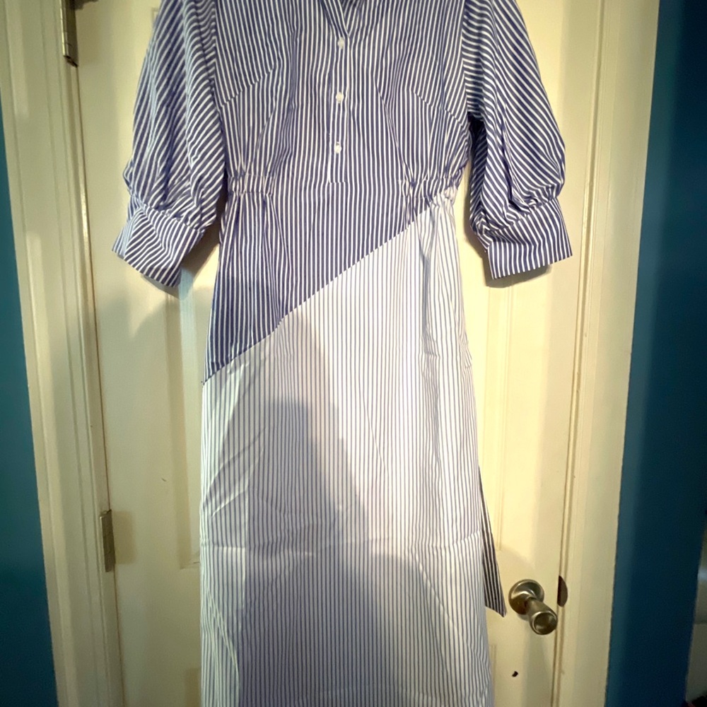 Chic Blue Striped Long Sleeve Dress